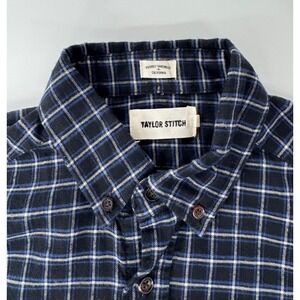 Taylor Stitch Mens Plaid Blue White Button Up Dress  Woven Shirt Size 38